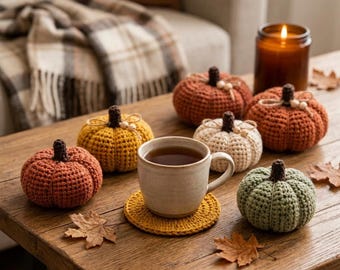 Crochet Pumpkin Pattern PDF | Ribbed Mini Pumpkins & Coasters (Digital Download)