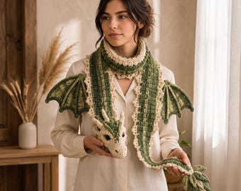 Fantasy Dragon Scarf Crochet Pattern | Wings, Head, Tail Details (PDF)