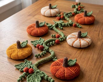 Pumpkin Coaster Crochet Pattern, Fall Table Decor, Autumn Vine Centerpiece (PDF)