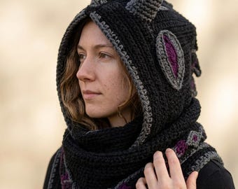 Dragon Hood Crochet Pattern PDF | Horned Hooded Scarf | Fantasy Scoodie Adult S–L