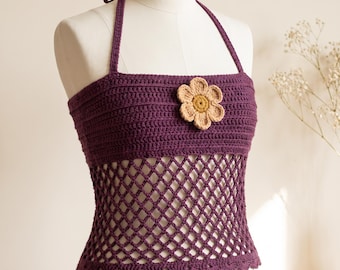 Desert Bloom Lace Halter Top Crochet Pattern | Adjustable Flower Detail (PDF)