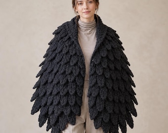 Raven Feather Crochet Cape Pattern | Textured Layered Cape (PDF)