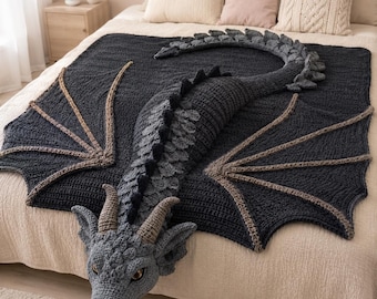 Dragon Crochet Blanket Pattern PDF | 3D Sculpted Dragon Throw Fantasy Home Decor