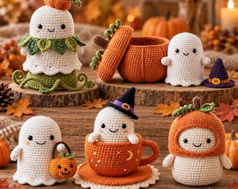 Halloween Ghost Crochet Pattern Bundle Pumpkin | Witch Hat & Teacup Amigurumi PDF