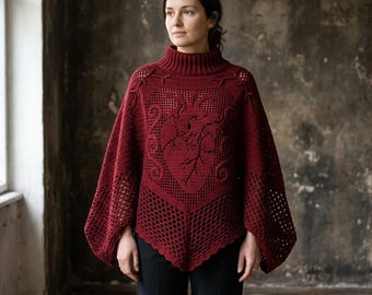 Harbor Teal Crochet Poncho Pattern, Pointed Hem Lace Sweater (PDF)