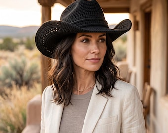Black Crochet Cowboy Hat Pattern | Western Style, Wide Brim (PDF Download)