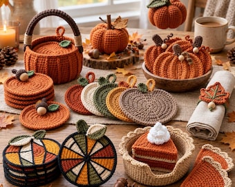Pumpkin Coaster & Caddy Crochet Pattern, Fall Table Decor (PDF)