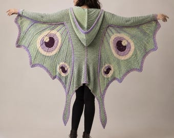 Moth Wing Hooded Cardigan Crochet Pattern PDF | Moon Eye Cardigan, XS–3XL