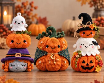 Stacked Halloween Amigurumi Crochet Pattern | Pumpkin Ghost Witch Totem (PDF)