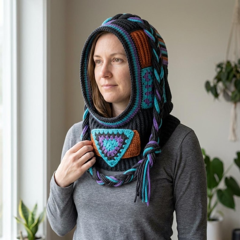 Hooded Cowl Crochet Pattern | Patchwork Hood PDF Thermal Specter - Etsy UK