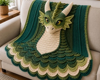 3D Dragon Crochet Blanket Pattern | Fantasy Afghan Throw (PDF Download)