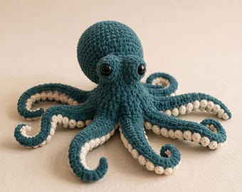 Large Crochet Octopus Plush Pattern | Curly Tentacles Suction Cups (Digital Download)