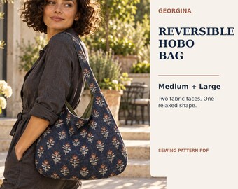 Patron de couture PDF pour sac hobo réversible | Sac bandoulière souple | Moyen et grand | A4/Lettre/A0 | Guide illustré + tutoriel vidéo