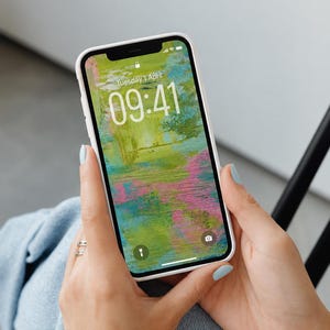 Hand-Painted Abstract iPhone & iPad Wallpaper | Colorful Green Pink Digital Background | Instant Download