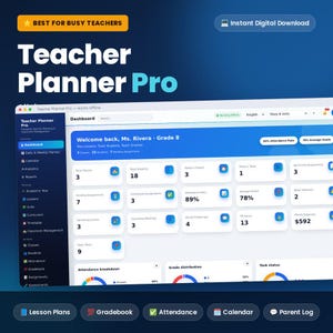 Teacher Planner Digital, Lesson Planner, Gradebook &  Attendance Tracker, Classroom Management App, Instant Download