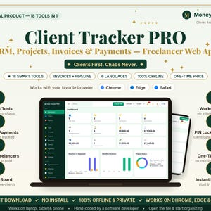 Client Tracker Manager PRO | CRM & Invoice Tracker Template | Freelancer Business Planner | Offline HTML Dashboard