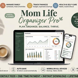 Mom Life Organizer Pro | HTML Family Planner Dashboard | self care planner (Digital Download)