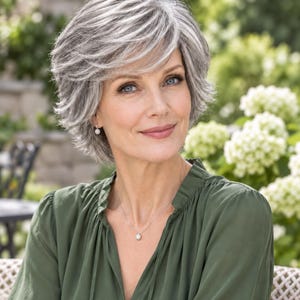 Salt-and-Pepper Gray Human Hair Pixie Wig | 6 Inch Layered Style | Gloria