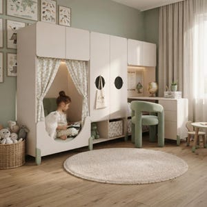 Kids Reading Nook Wardrobe Desk Set, Montessori Bedroom Furniture (Chipboard, MDF)
