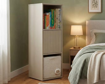 Bookshelf Nightstand with Storage, Montessori Bookshelf, Kids Bedside Table, Book Storage Cabinet, Wooden Nightstand, Kids Room Furniture