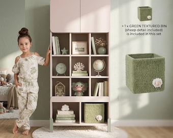Montessori Kids Bookshelf Cabinet, White Cubby Storage for Nursery Playroom