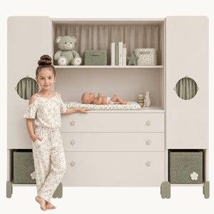 Kindercommode met aankleedtafel, babykamerkast met lades, Montessori slaapkamermeubels