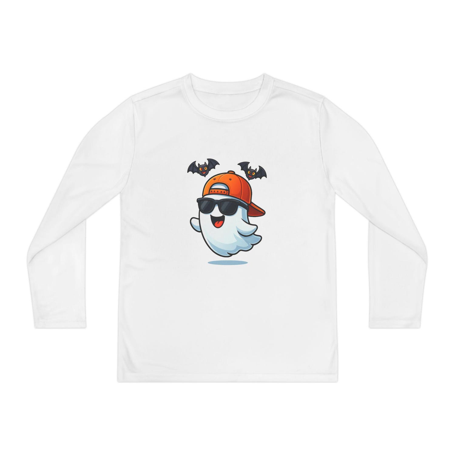 Youth Ghost with Cap & Bats Long Sleeve Tee – Moisture-Wicking Polyester