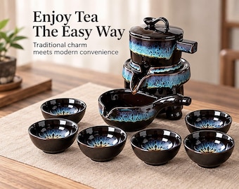 Handgefertigtes Keramik-Teeservice, automatisches chinesisches Teeservice mit Teekanne und Tassen, luxuriöses Gongfu-Teezeremonie-Set, Geschenk für Teeliebhaber