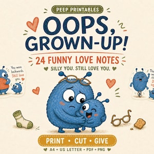 Funny Printable Stickers for Parents - 24 Kids-to-Grown-Ups Love Notes, Family Connection Activity, Digital Download