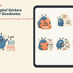 Peep Digital Stickers for Goodnotes - 24 Pre-Cropped PNG Gratitude and Appreciation Journal Stickers