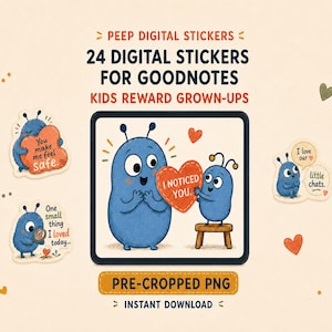 Peep Digital Stickers – 24 Gratitude PNGs for Goodnotes (Digital Download)