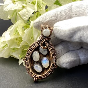 Rainbow Moonstone Copper Wire Wrapped Pendant