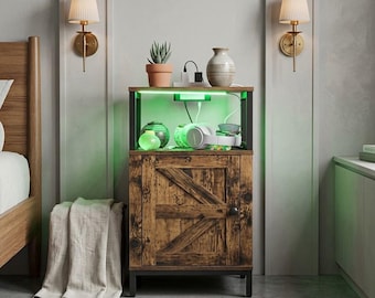 Metal Nightstand with LED Lights | Metal Frame Nightstand | Small Space Furniture | Side Table Storage | Bed Side Table | Sofa Side Table