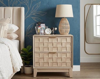 2-Drawer Nightstand with Charging Station | Wooden Nightstand | Small Space Table | Small Space Furniture | Minimal Side Table