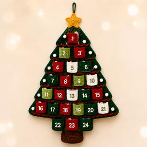Virkad adventskalender för julgran | Handstickad 24-dagars nedräkningskalender | Fickprydnad för julgran | Gåva till heminredning