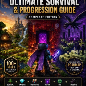 Minecraft Ultieme Overlevingsgids | Voortgangsroutekaart | Digitale PDF | Java & Bedrock | Spiekbrief voor games | Overlevingsgids