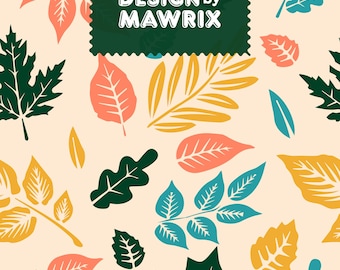 Autumn Leaf Seamless Pattern, Fall Botanical Digital Paper JPG