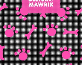 Dog Bones & Paw Prints Seamless Pattern, Pink Pet Digital Paper JPG