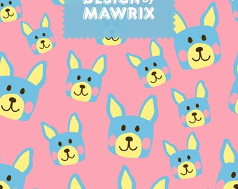 Blue Dog Seamless Pattern, Pink Background, 12x12 Inch Digital Paper (JPG)