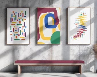 Ensemble de 3 tableaux abstraits colorés, impressions modernes de style galerie (téléchargement numérique)
