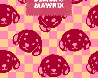 Pink Puppy Seamless Pattern, Checkerboard Dog Print (Digital Download)