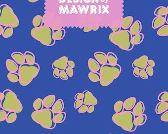 Paw Print Seamless Pattern, Pet Paw Digital Paper, Blue Pink Green JPG