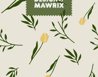 Yellow Botanical Seamless Pattern, Minimal Floral Digital Paper, 12x12 JPG