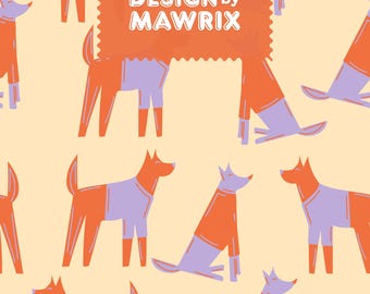 Dog Seamless Pattern, Orange Lavender Digital Paper, Pet Fabric Design JPG