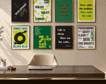 Programmer Wall Art Set of 8, Coding Office Decor & Printable Tech Posters