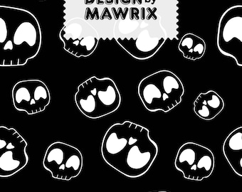 Halloween Skull Seamless Pattern, Black White Skull Digital Paper JPG