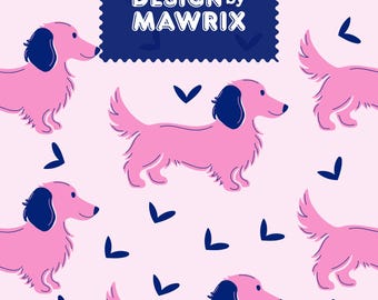 Pink Dog Seamless Pattern, Navy Hearts, Valentine Puppy (Digital Paper)