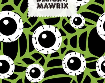 Halloween Eyeball Seamless Pattern, Spooky Eye Digital Paper, Green Black JPG