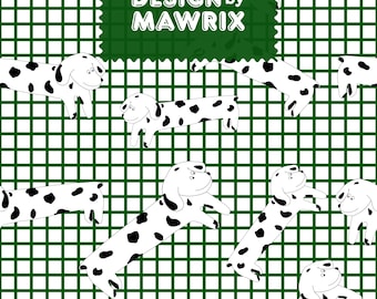 Dalmatian Dog Seamless Pattern, Green Checkered Digital Paper, Dog Fabric Print
