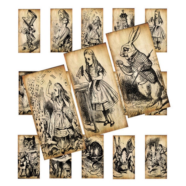 Alice In Wonderland 1x2inch Domino Images, Digital Collage, Instant Download  072